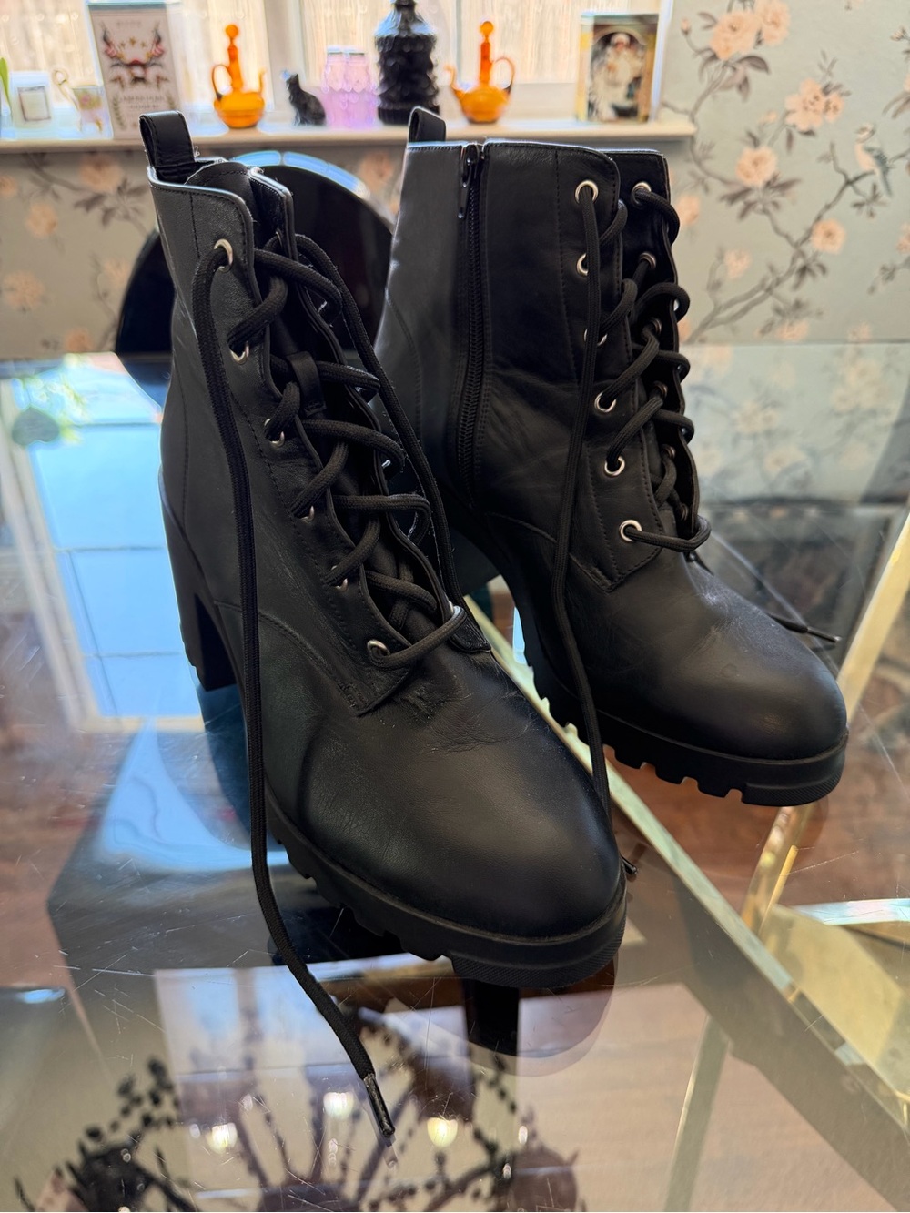 Nordstrom Black Lace-Up Heeled Ankle Boots